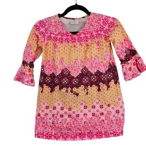 Hanna Andersson Kids Floral Print Ruffle‎ Sleeve Dress Size 6/7 Pink